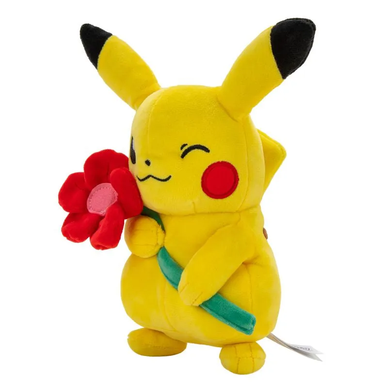 Pokemon 20cm Valentines Plush Pikachu With Red Flower Accessory