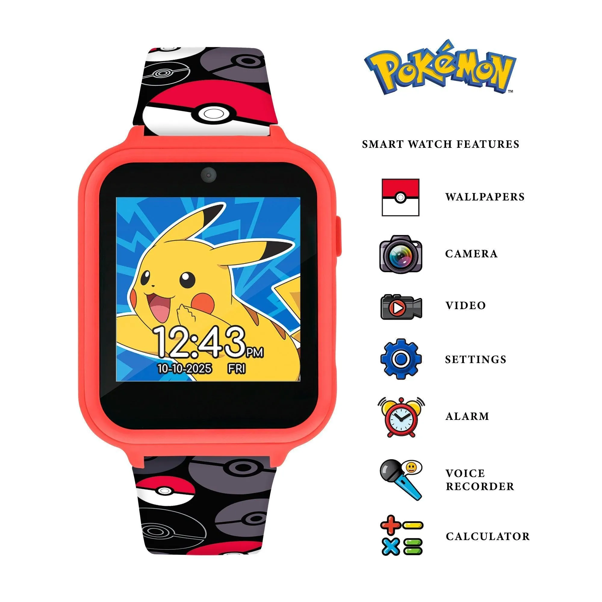 Pokmon Red Printed Character Printed Strap Smart Watch