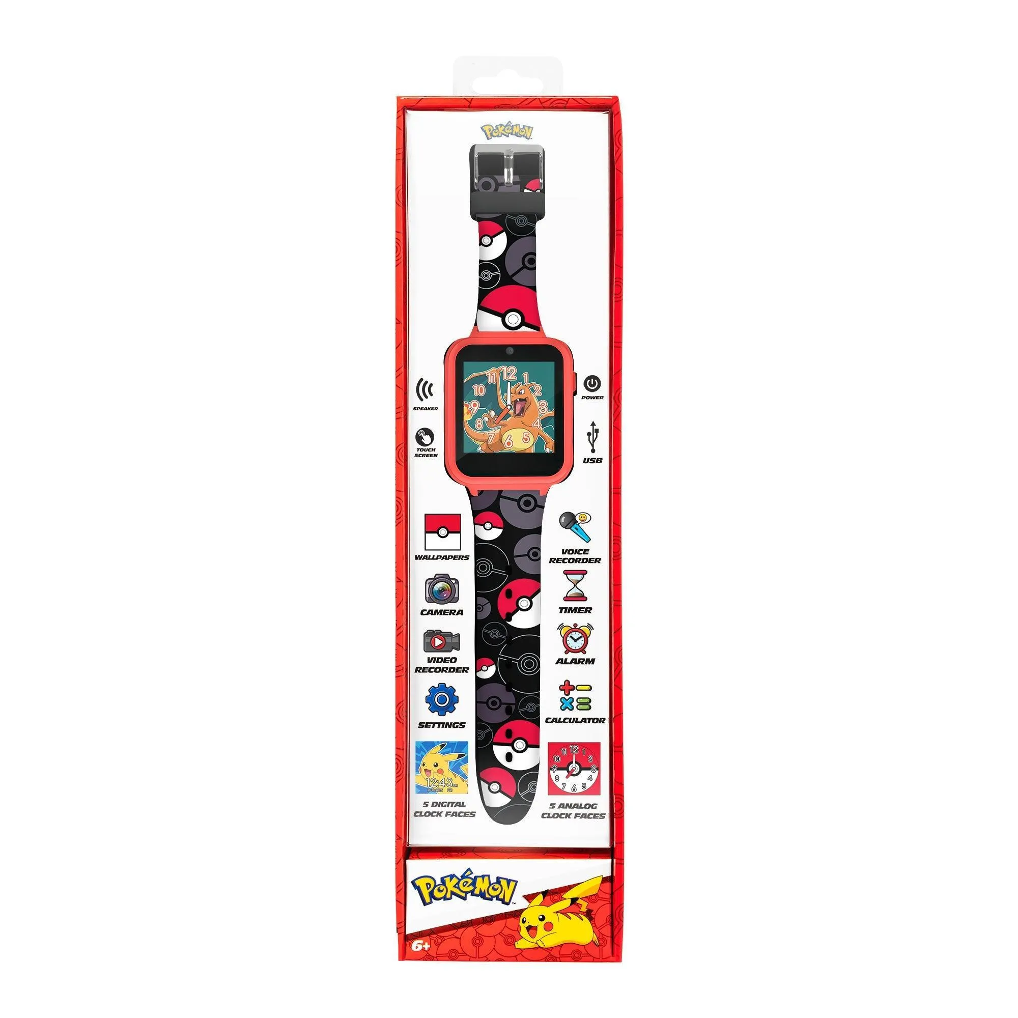 Pokmon Red Printed Character Printed Strap Smart Watch