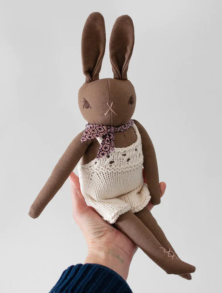 Polka Dot Club Brown Rabbit in Hand Knit Overalls Odin Parker
