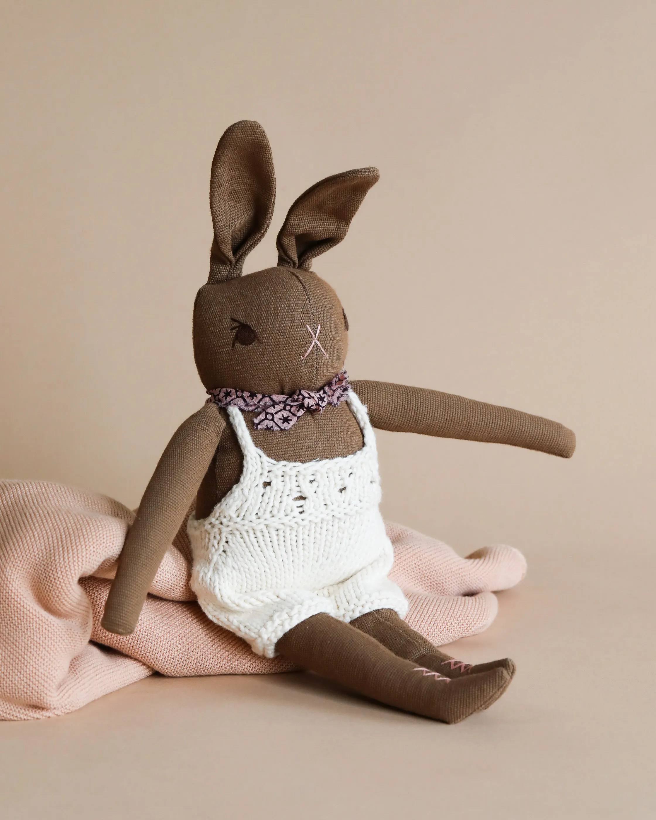 Polka Dot Club Brown Rabbit in Hand Knit Overalls Odin Parker