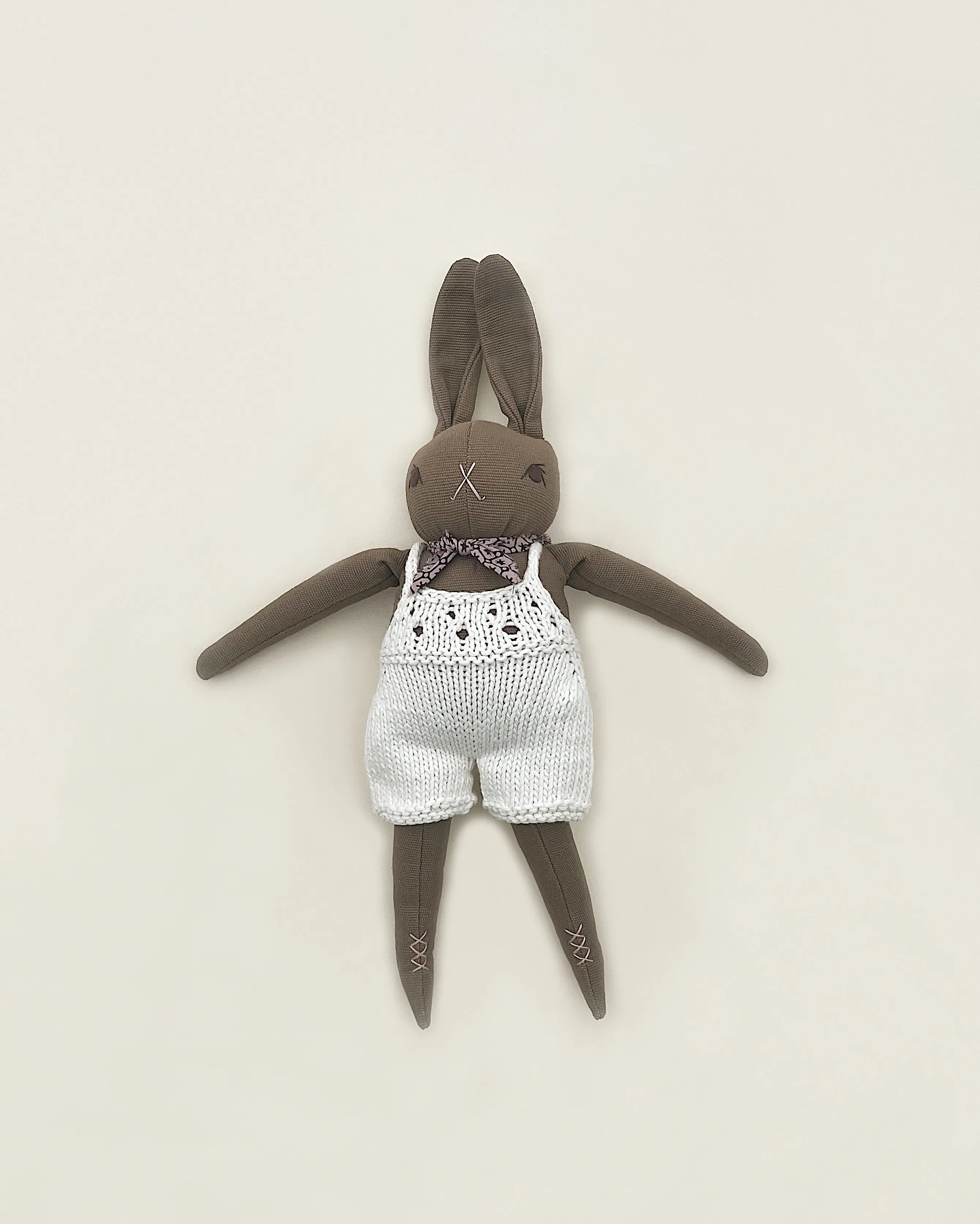 Polka Dot Club Brown Rabbit in Hand Knit Overalls Odin Parker