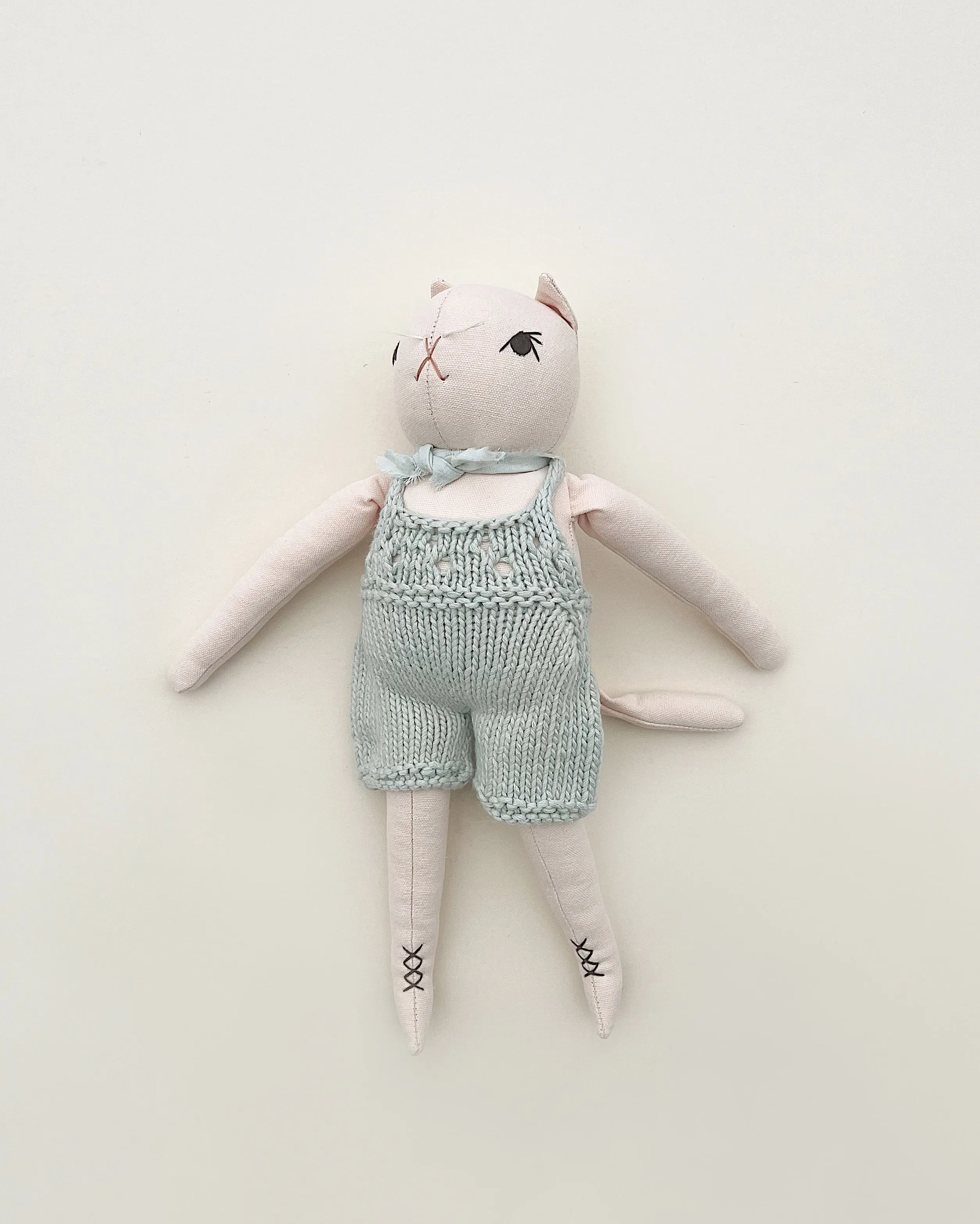 Polka Dot Club Cat in Hand Knit Overalls Odin Parker