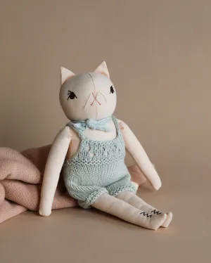 Polka Dot Club Cat in Hand Knit Overalls Odin Parker