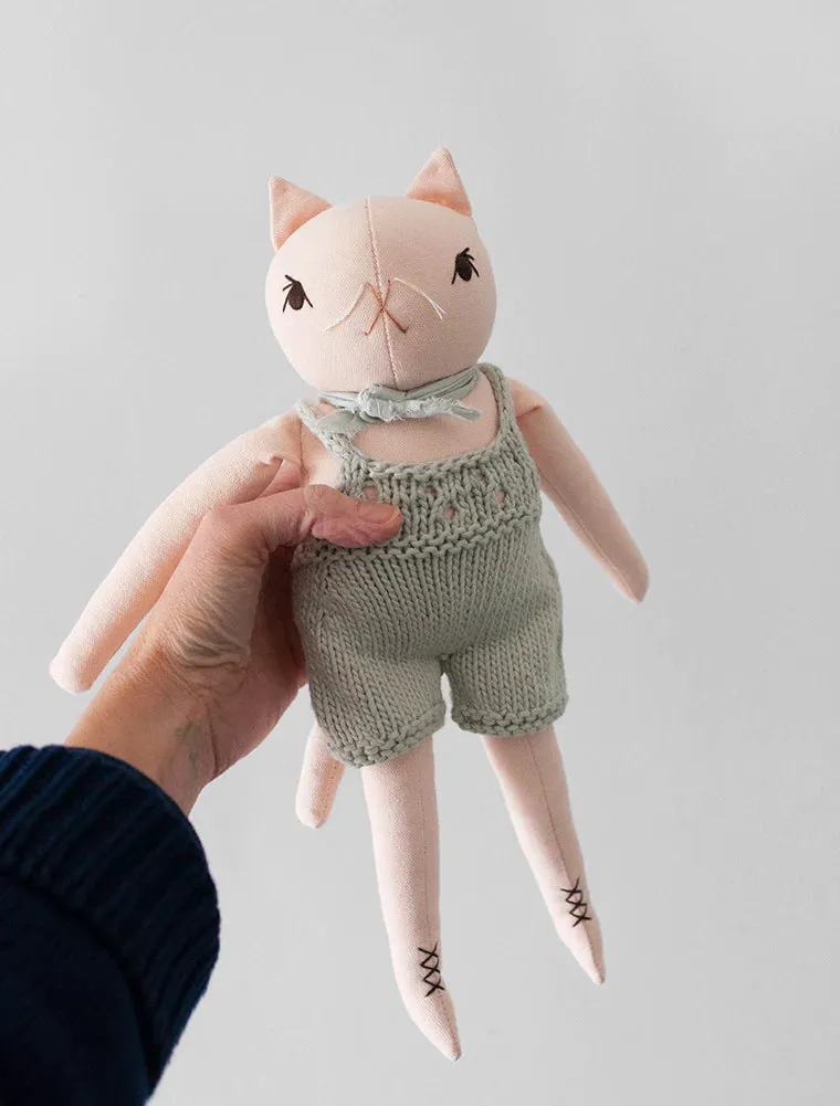 Polka Dot Club Cat in Hand Knit Overalls Odin Parker