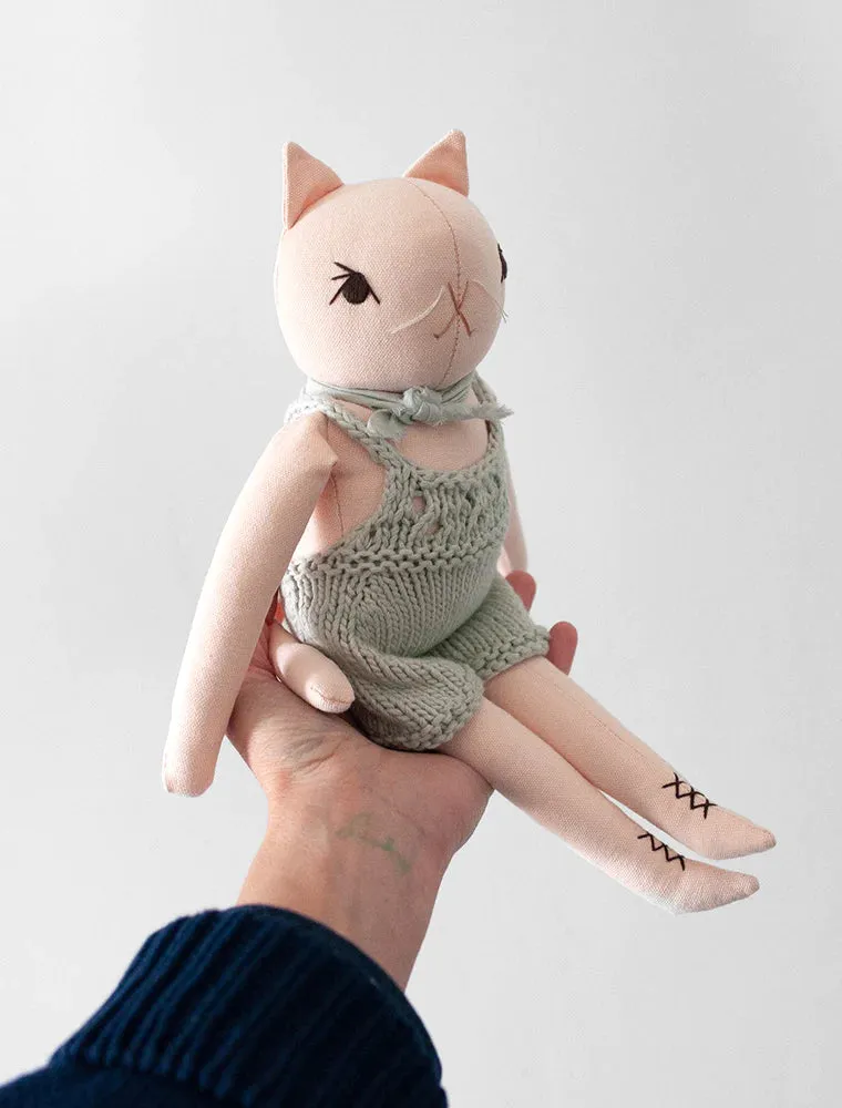 Polka Dot Club Cat in Hand Knit Overalls Odin Parker