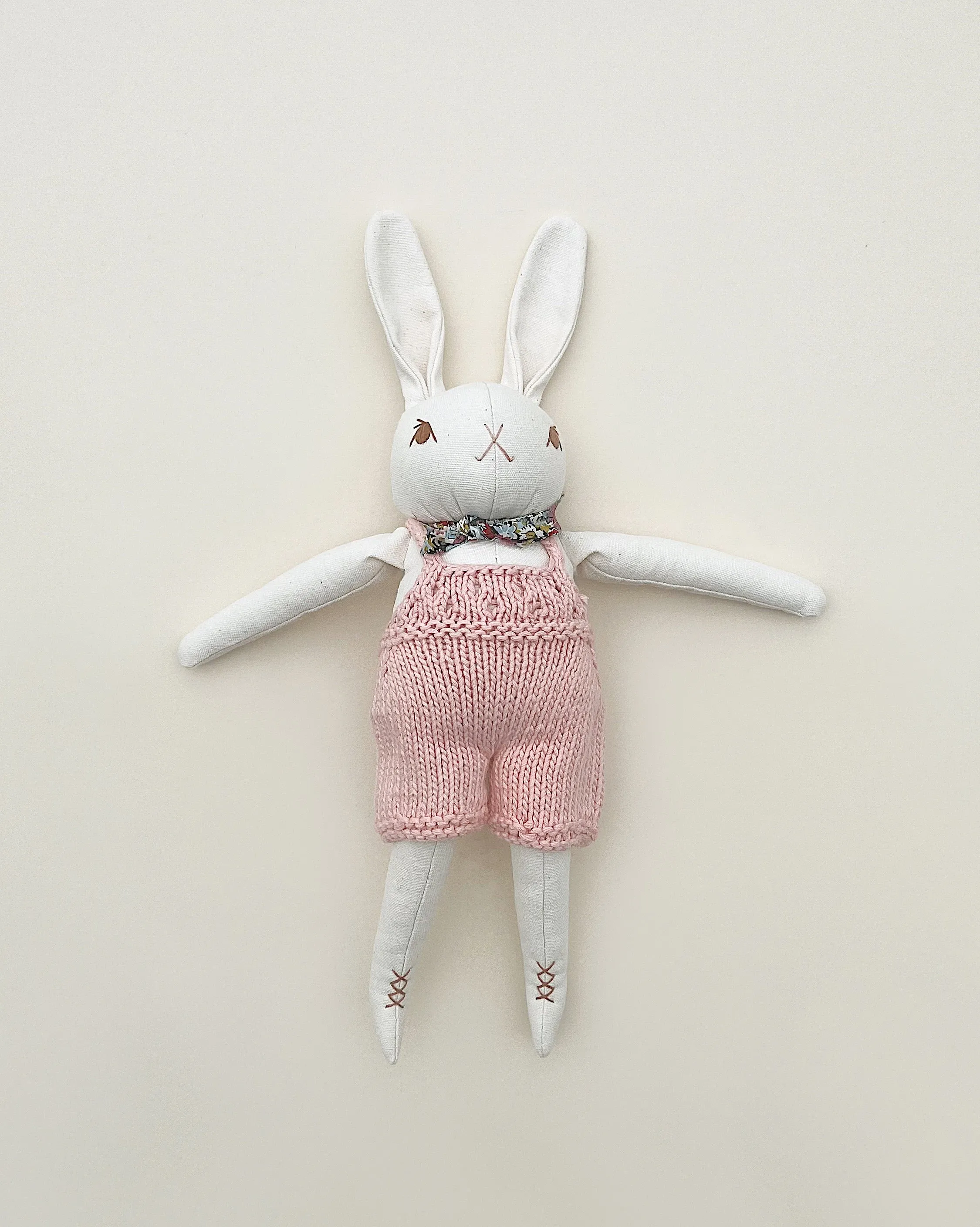 Polka Dot Club Cream Rabbit in Hand Knit Overalls Odin Parker