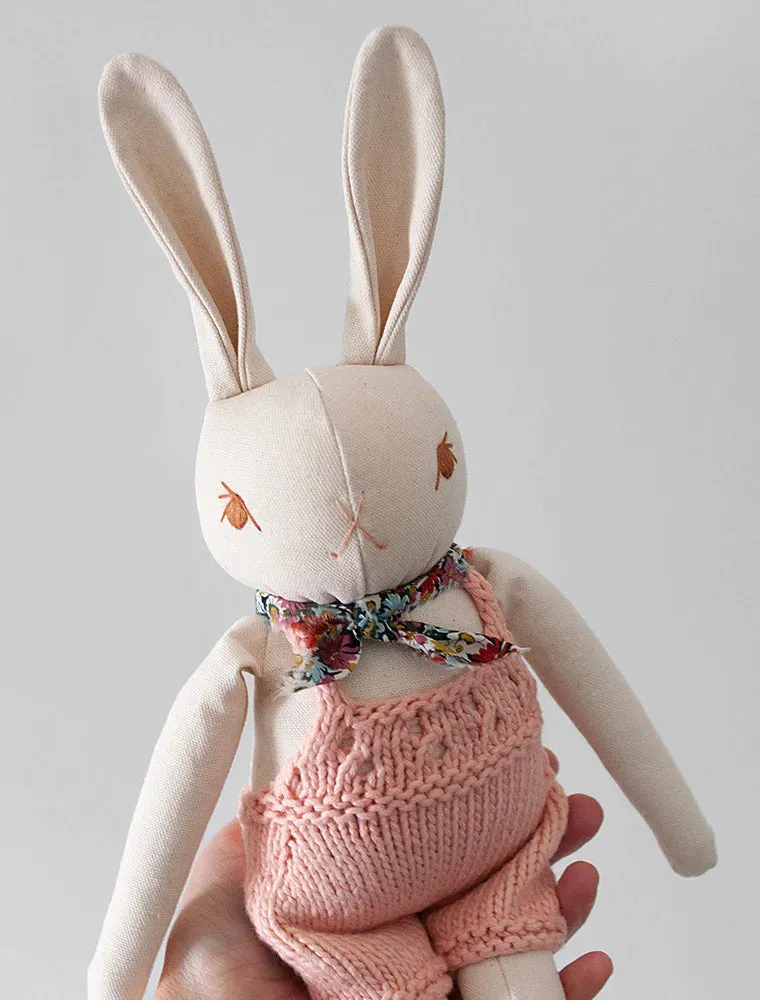 Polka Dot Club Cream Rabbit in Hand Knit Overalls Odin Parker