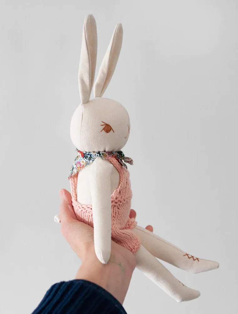Polka Dot Club Cream Rabbit in Hand Knit Overalls Odin Parker