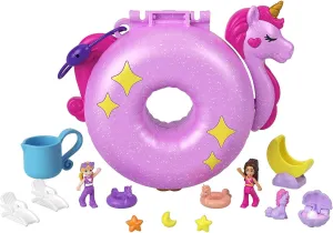 Polly Pocket Dolls and Playset, 12 Accessories, Unicorn Floatie Compact with Water Play