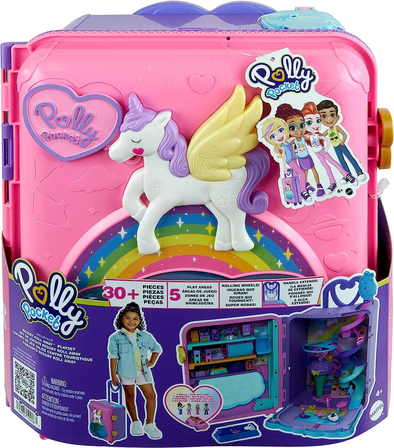 Polly Pocket Dolls, Playset and Travel Toys, 4 Dolls, 1 Vehicle, 25  Accessories