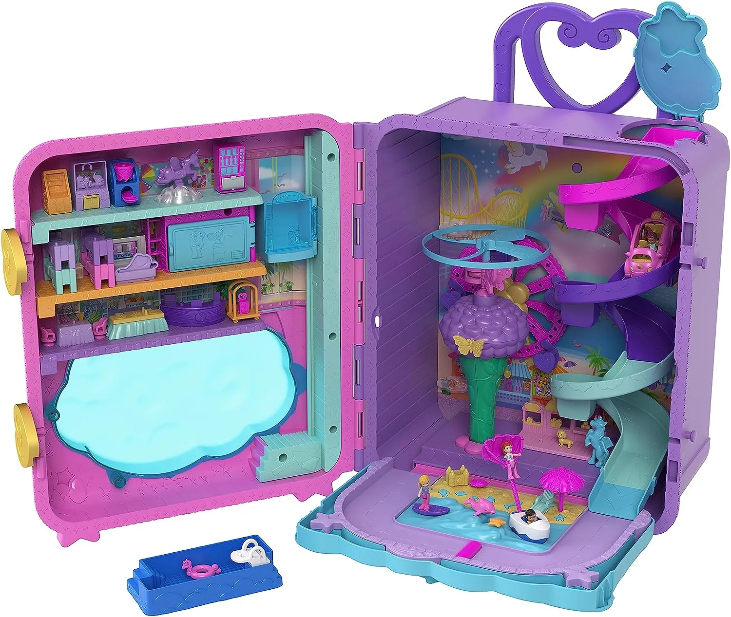 Polly Pocket Dolls, Playset and Travel Toys, 4 Dolls, 1 Vehicle, 25  Accessories