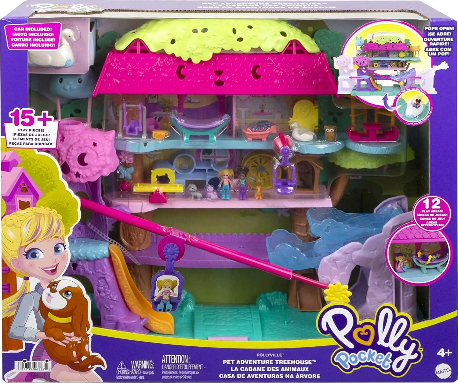 Polly Pocket Pollyville Pet Adventure Treehouse, 5 Floors, 15  Play Pieces: 2 Do