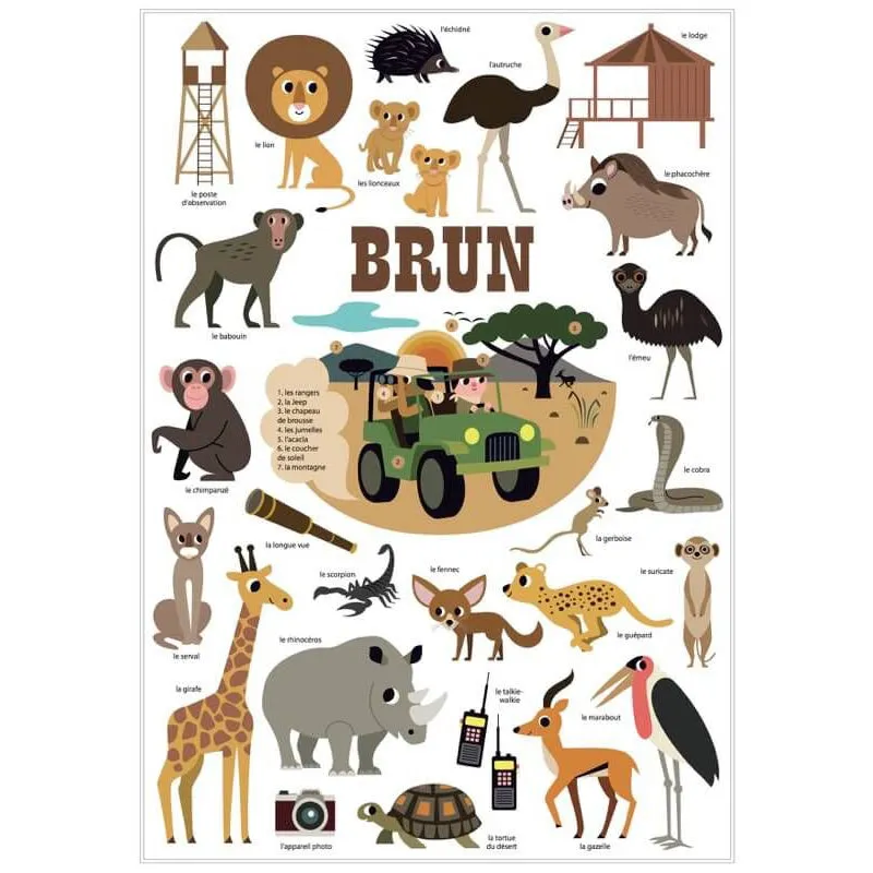 Poppik Mini Discovery Brown The Savannah Educational Poster with 27 Stickers