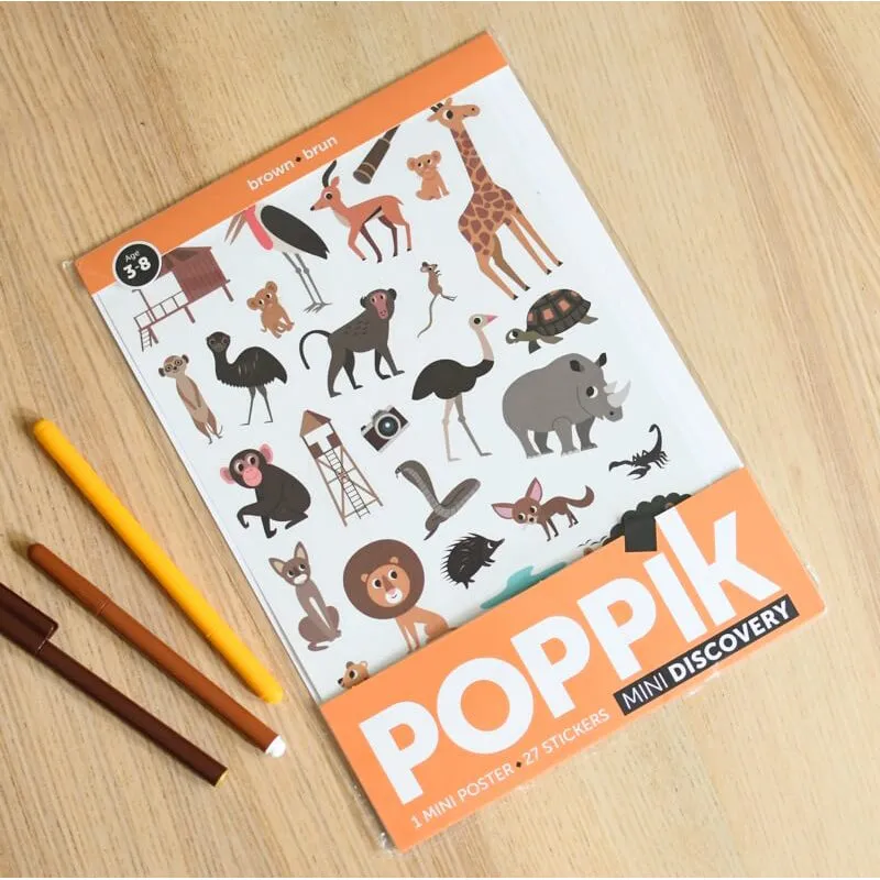 Poppik Mini Discovery Brown The Savannah Educational Poster with 27 Stickers