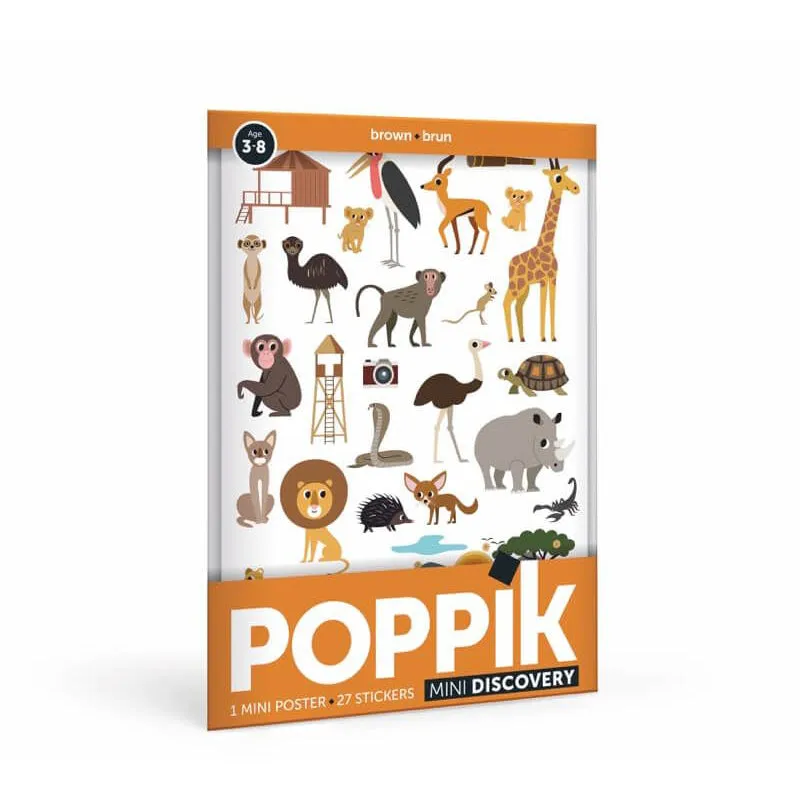 Poppik Mini Discovery Brown The Savannah Educational Poster with 27 Stickers
