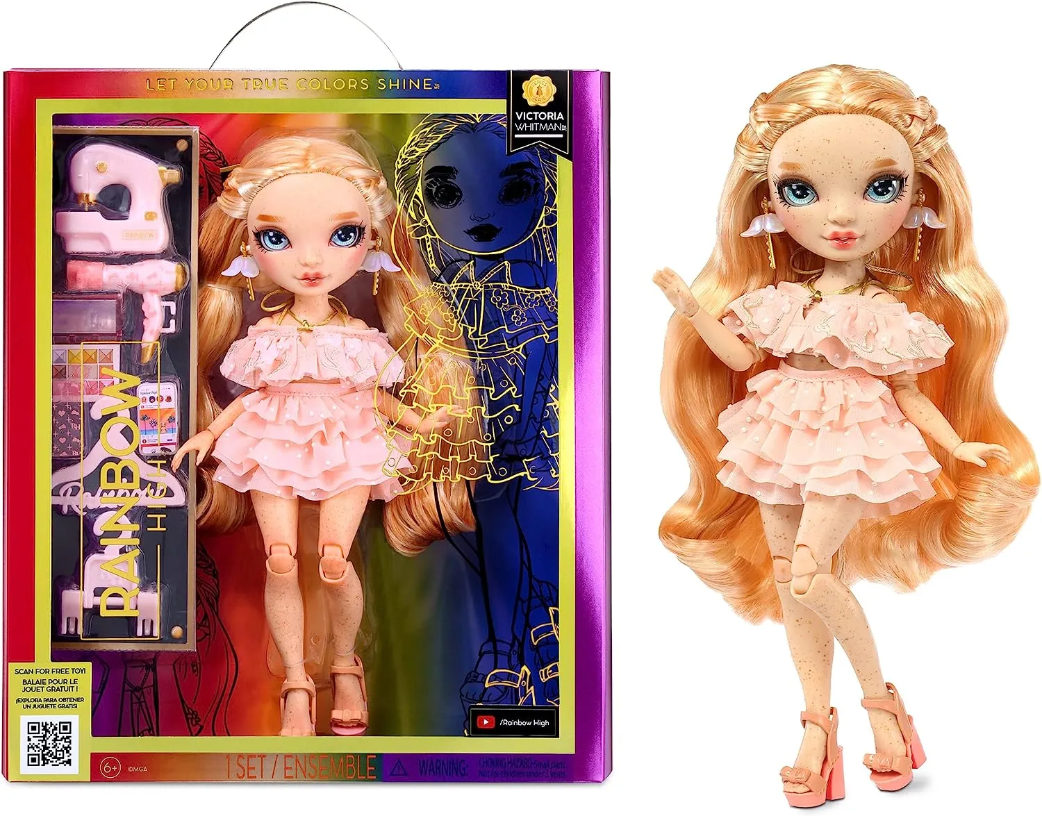 Rainbow High Fashion Doll – VICTORIA WHITMAN - Light Pink Doll with Freckels – Fashionable Outfit & 10  Colourful Play Accessories