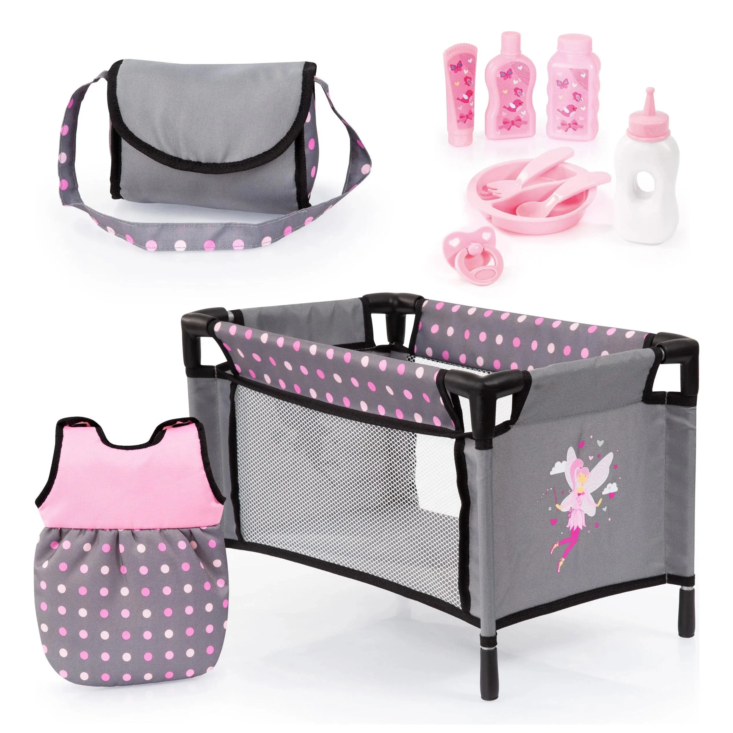 REIG Doll Travel Cot With Accessories Set