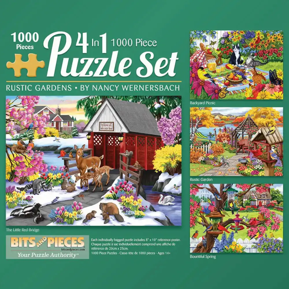 Rustic Gardens 4-in-1 Multipack Jigsaw Puzzle Bundle by Nancy Wernersbach Bits and Pieces