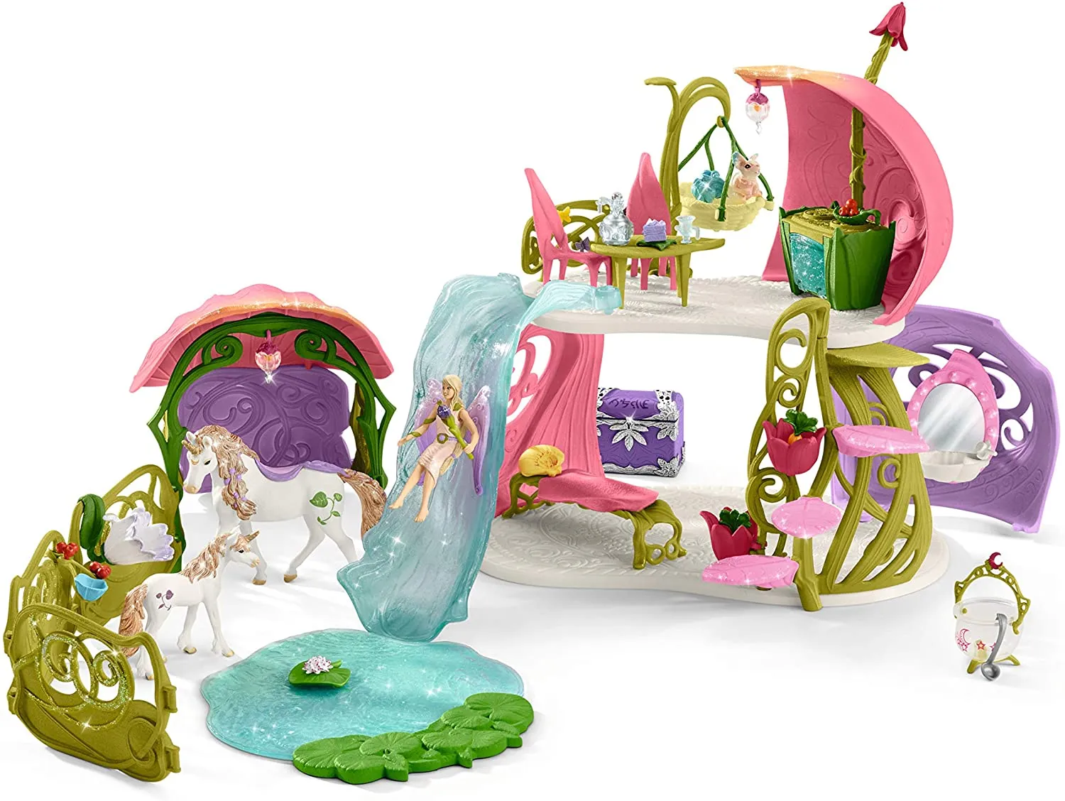 Schleich Bayala 42445 Glittering Flower House with Unicorns, Lake and Stable