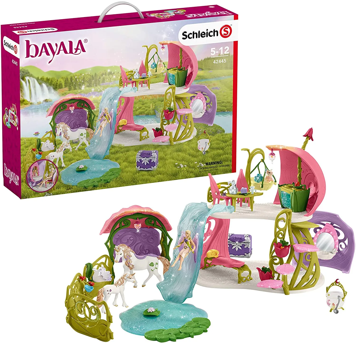 Schleich Bayala 42445 Glittering Flower House with Unicorns, Lake and Stable