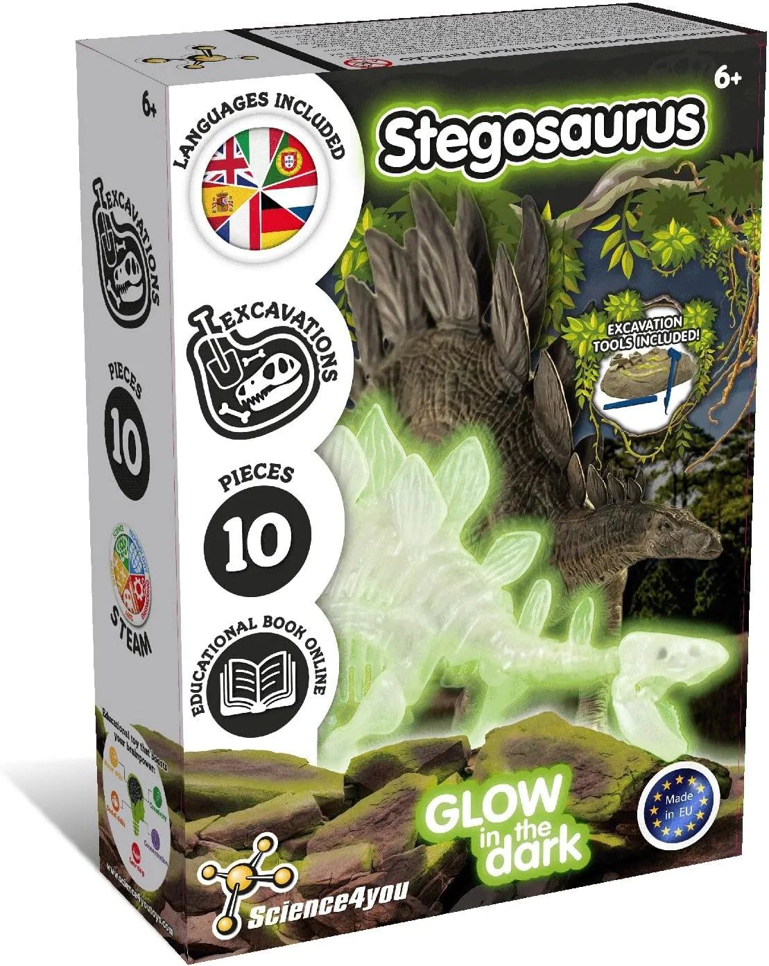 Science4you Stegosaurus Fossil Digging Kit - 6  Years Glow-in-the-Dark (4110)