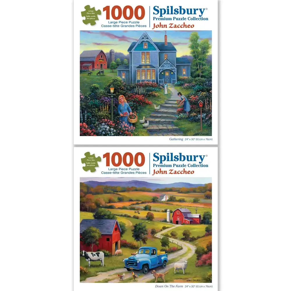 Set of 2: John Zaccheo 1000 Large Piece Puzzle Set Bits and Pieces