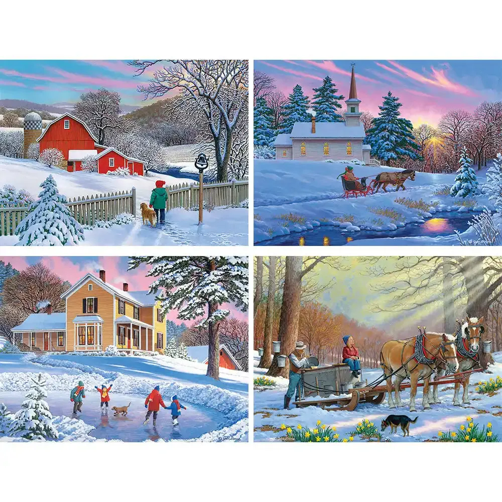 Set of 4: John Sloane Winter Jigsaw Puzzles Bits and Pieces