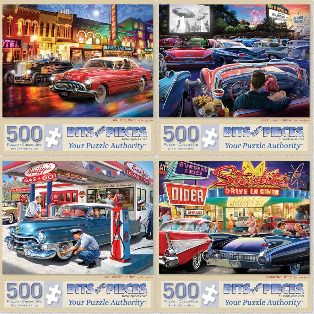 Set of 4: Larry Jones Jigsaw Puzzles 1950s Americana Nostalgia Bits and Pieces