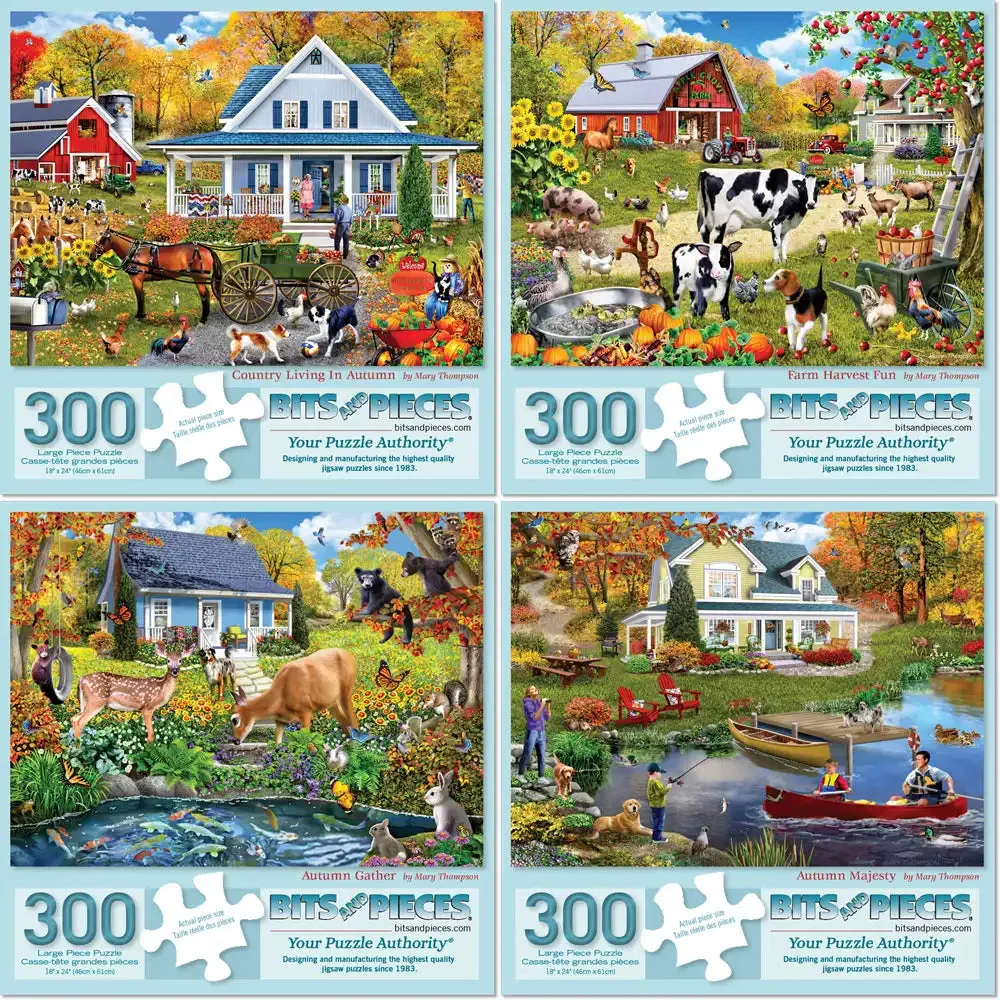 Set of 4 : Mary Thompson Country Jigsaw Puzzle Bits and Pieces