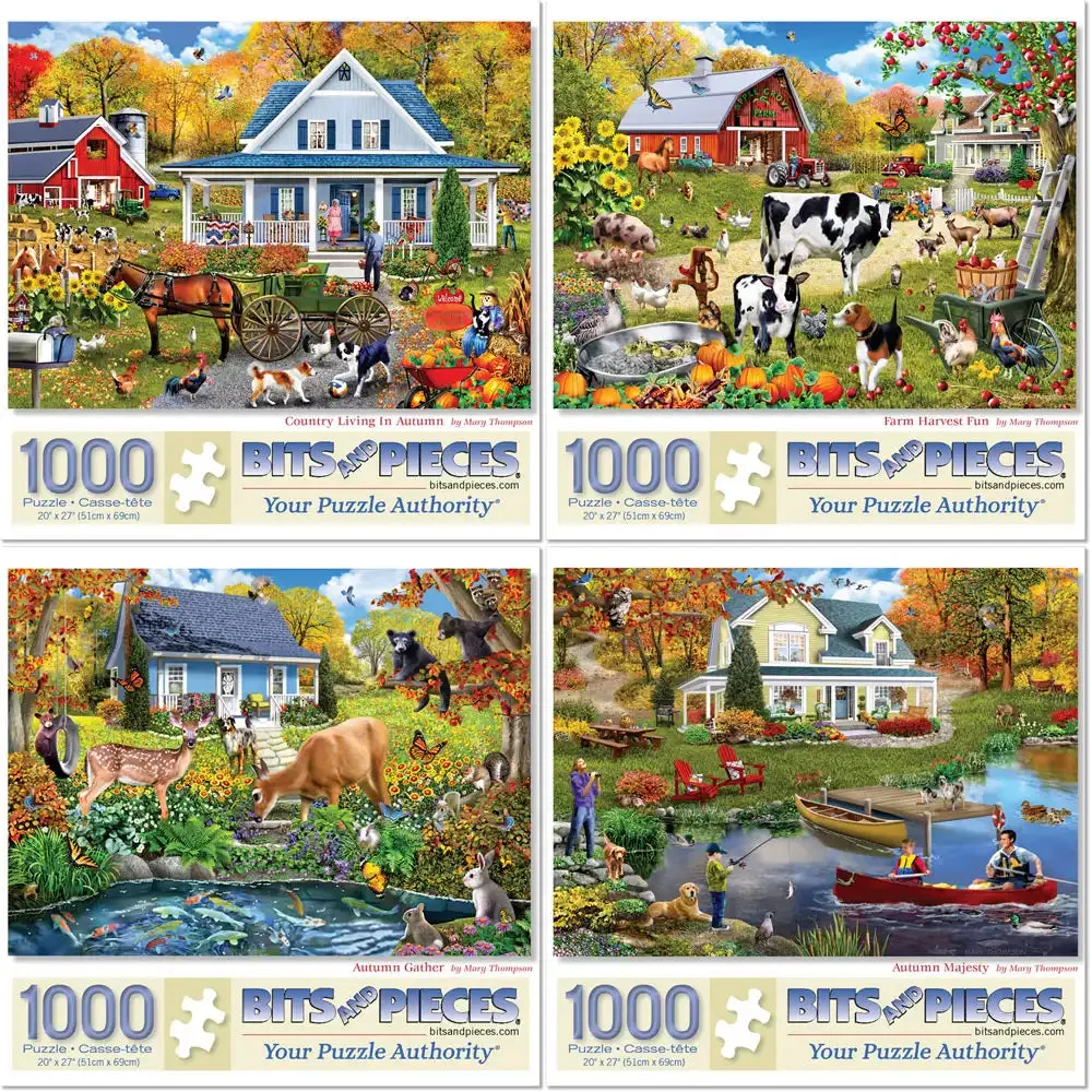 Set of 4 : Mary Thompson Country Jigsaw Puzzle Bits and Pieces