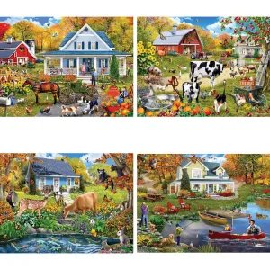 Set of 4 : Mary Thompson Country Jigsaw Puzzle Bits and Pieces