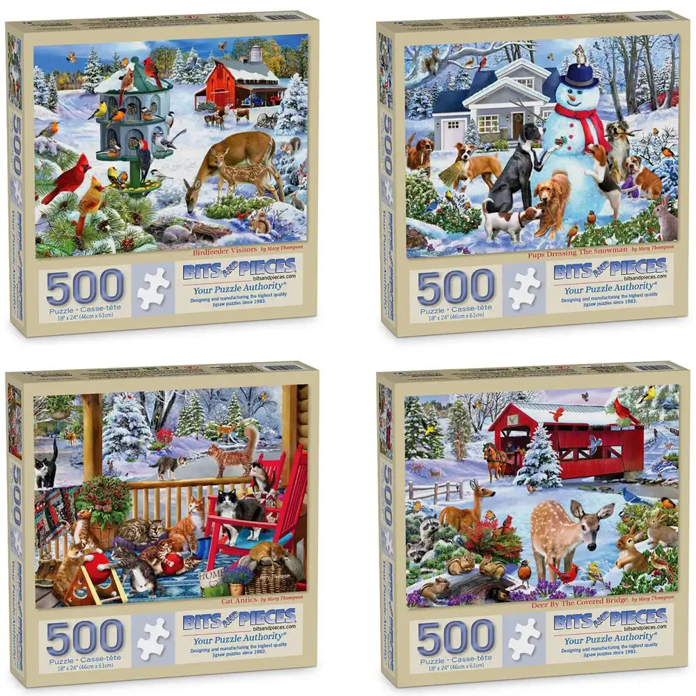 Set Of 4: Mary Thompson Jigsaw Puzzles Winter Wildlife Scenes Bits and Pieces