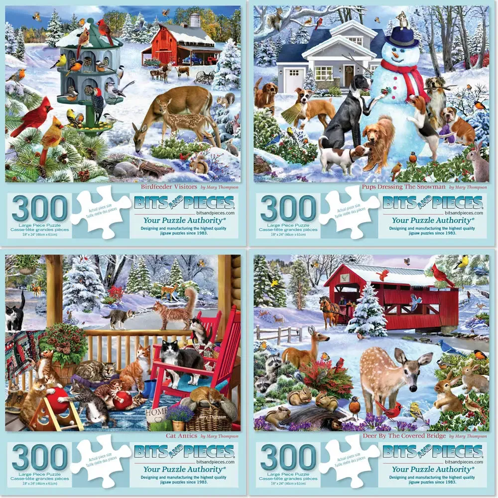 Set Of 4: Mary Thompson Jigsaw Puzzles Winter Wildlife Scenes Bits and Pieces