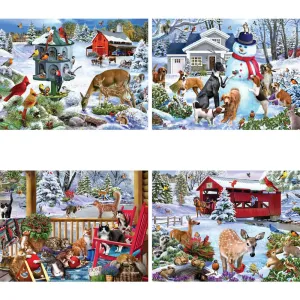 Set Of 4: Mary Thompson Jigsaw Puzzles Winter Wildlife Scenes Bits and Pieces