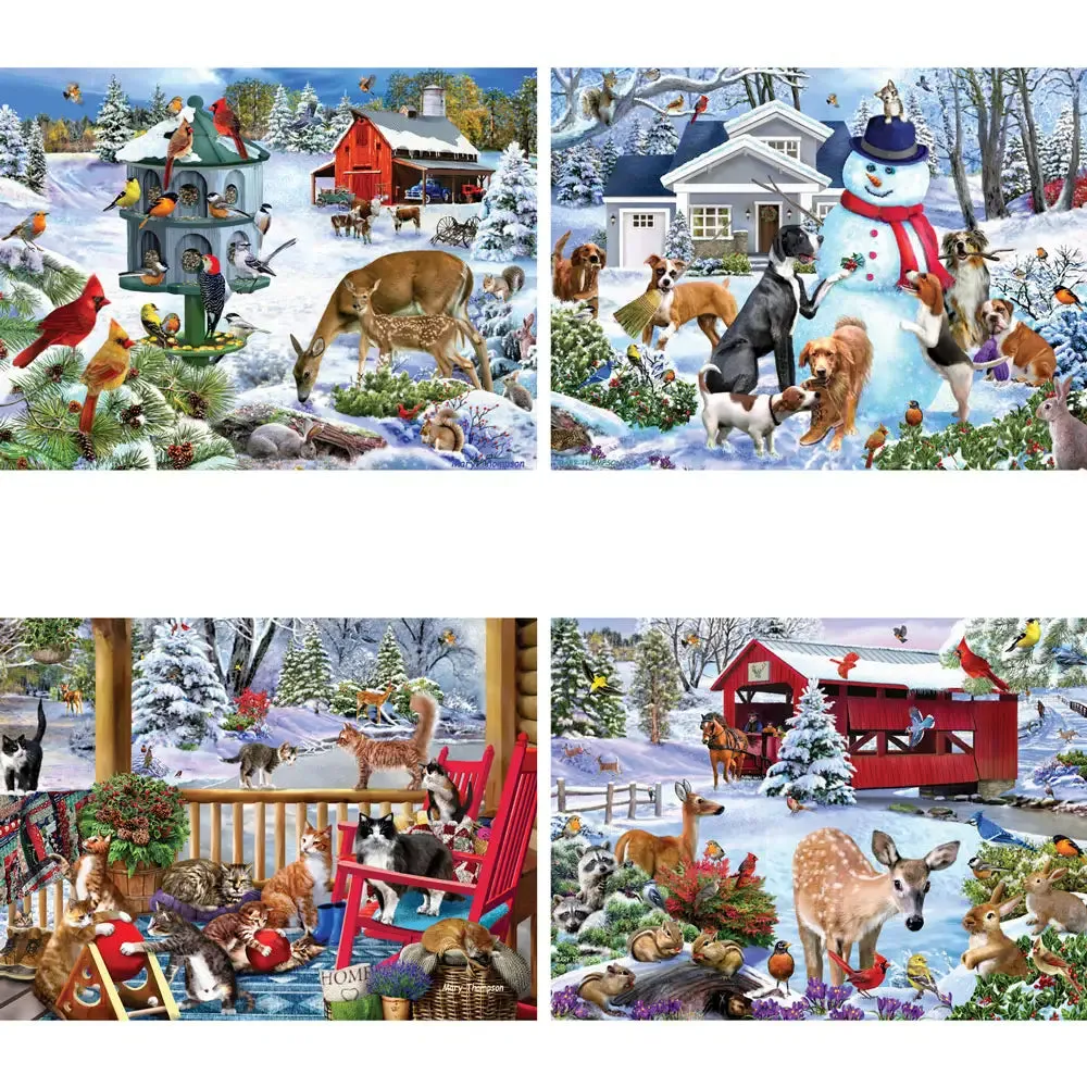 Set Of 4: Mary Thompson Jigsaw Puzzles Winter Wildlife Scenes Bits and Pieces
