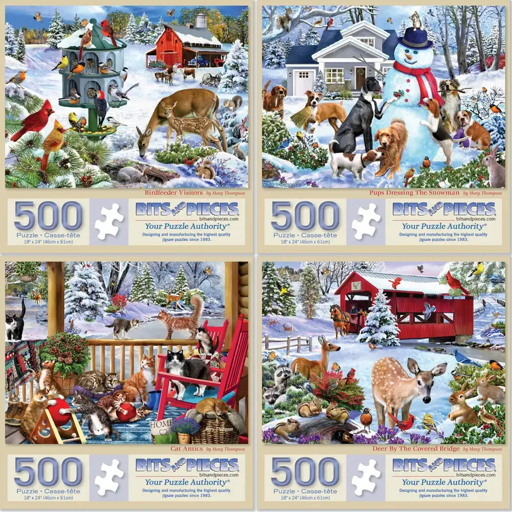 Set Of 4: Mary Thompson Jigsaw Puzzles Winter Wildlife Scenes Bits and Pieces