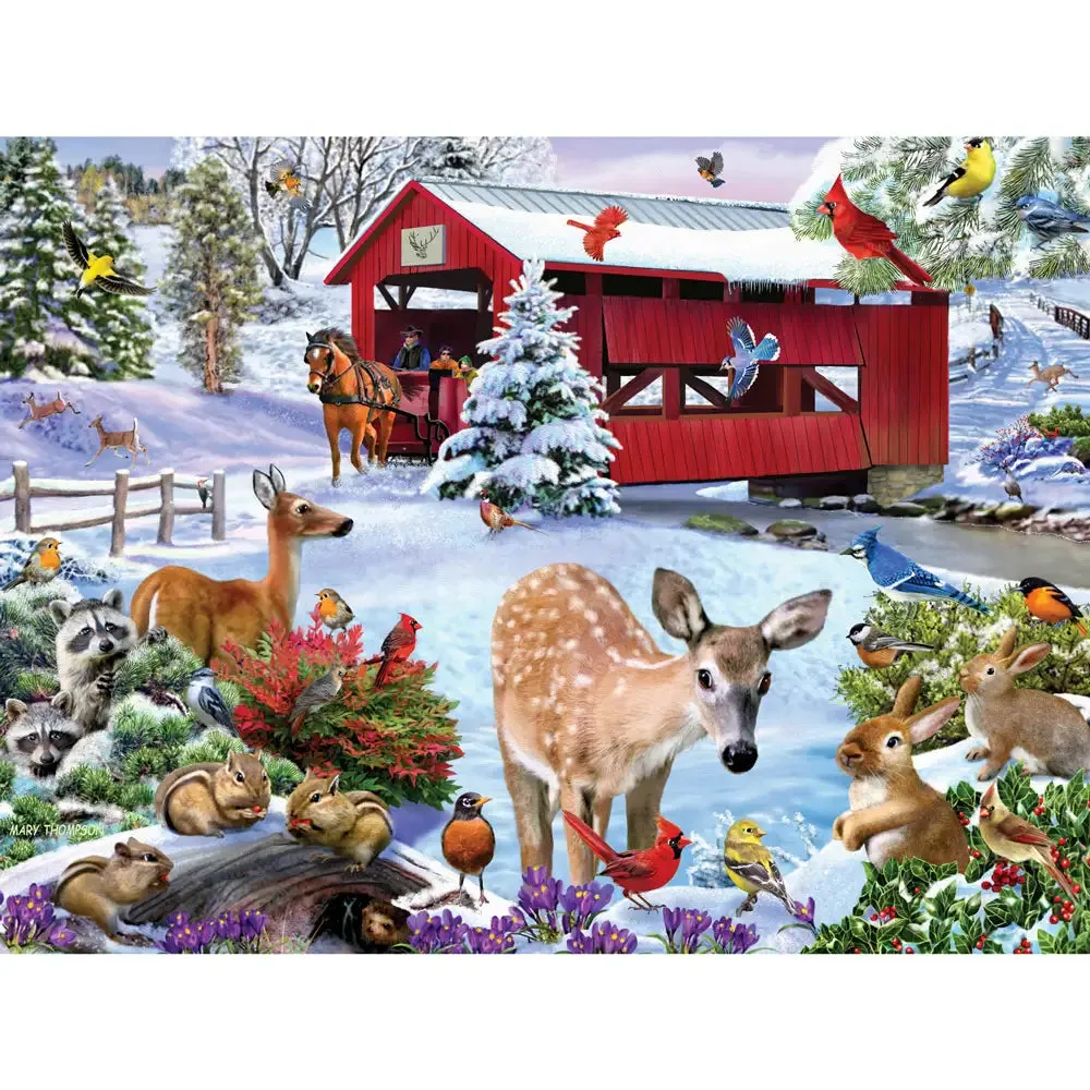 Set Of 4: Mary Thompson Jigsaw Puzzles Winter Wildlife Scenes Bits and Pieces