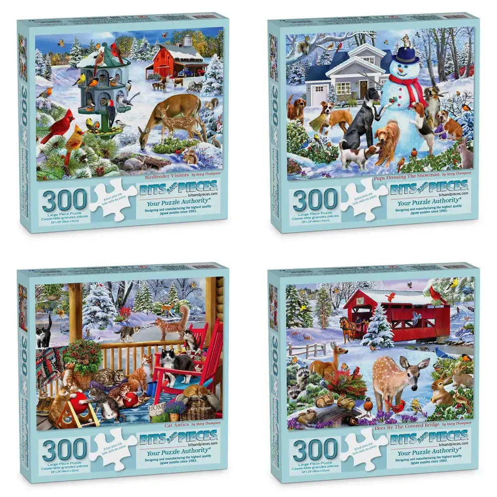 Set Of 4: Mary Thompson Jigsaw Puzzles Winter Wildlife Scenes Bits and Pieces