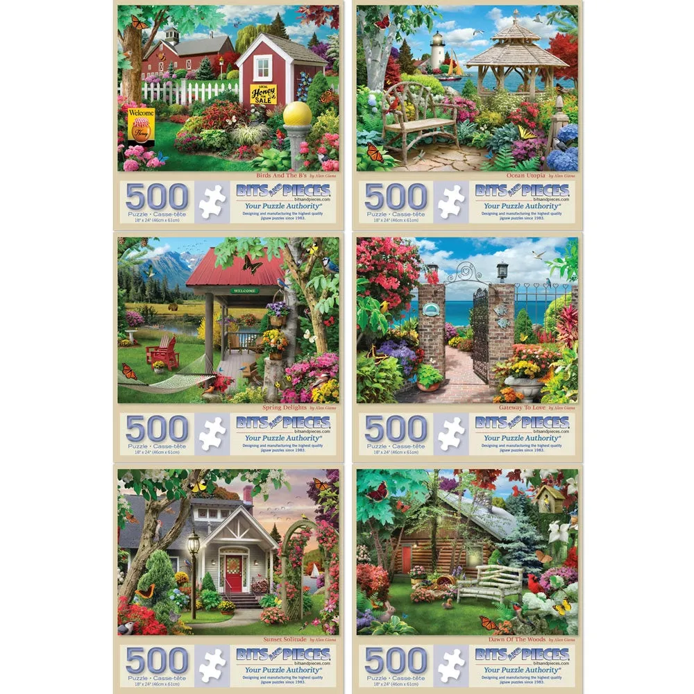 Set of 6: Alan Giana Jigsaw Puzzles Picturesque Garden Retreats Bits and Pieces