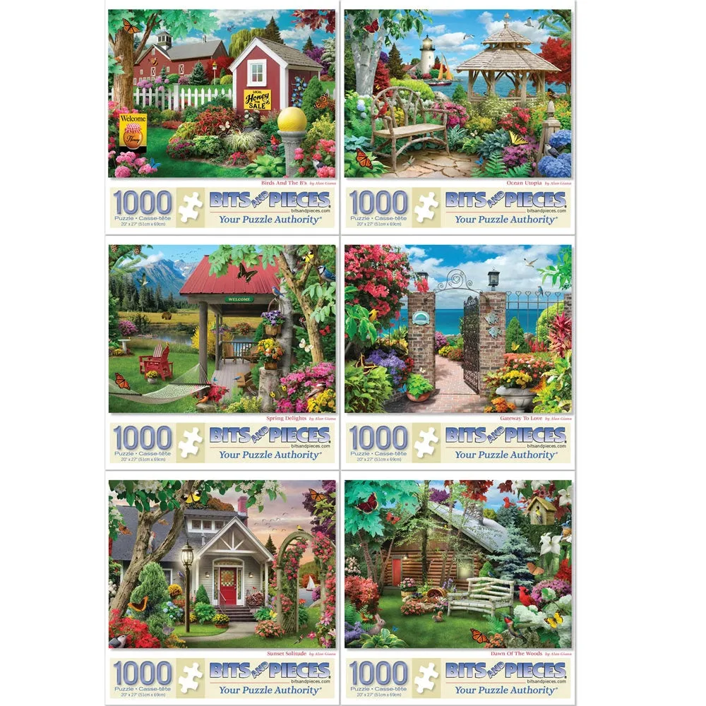 Set of 6: Alan Giana Jigsaw Puzzles Picturesque Garden Retreats Bits and Pieces