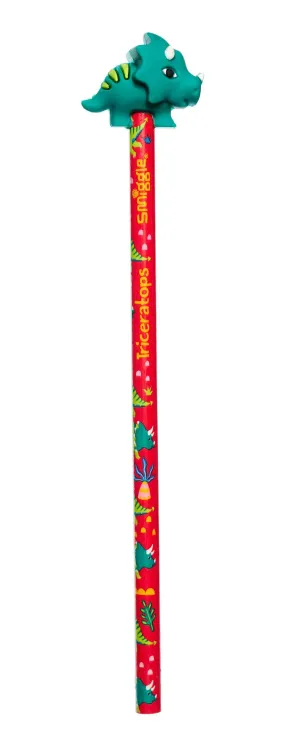 SMIGGLE Dino World Pencil With Green Triceratops Dinosaur Topper