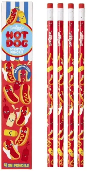 SMIGGLE Pencils x 4 Pack Scented With Eraser Top - Hot Dog Scent