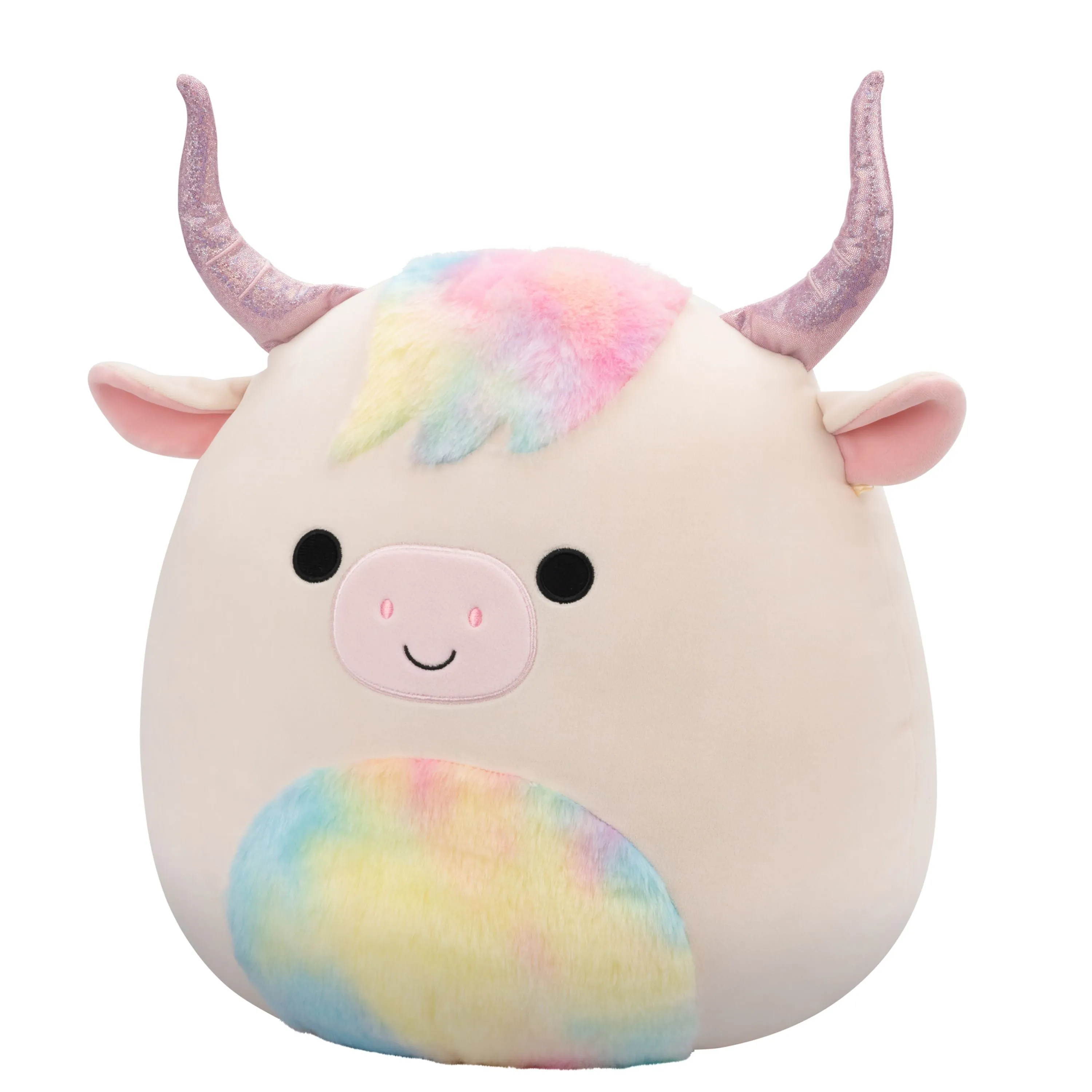 Squishmallows 14 Inch Series 20 Dagnus Tan Highland Cow With Rainbow Tie Dye Belly