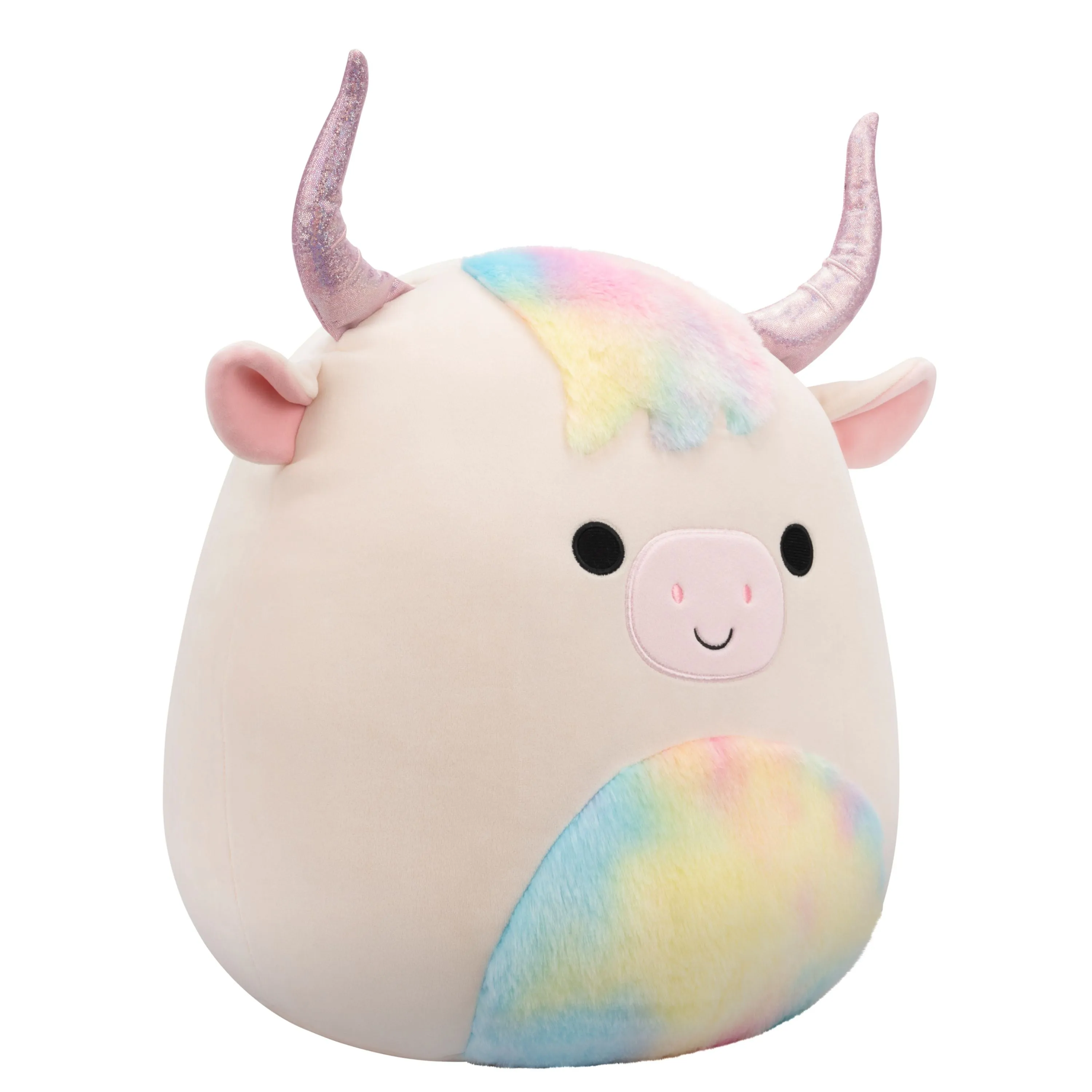 Squishmallows 14 Inch Series 20 Dagnus Tan Highland Cow With Rainbow Tie Dye Belly