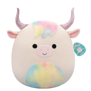 Squishmallows 14 Inch Series 20 Dagnus Tan Highland Cow With Rainbow Tie Dye Belly