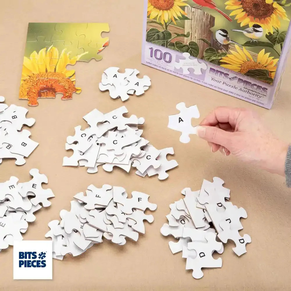 Sunflower and Songbirds Jigsaw Puzzle Bits and Pieces