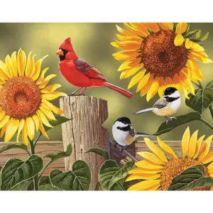 Sunflower and Songbirds Jigsaw Puzzle Bits and Pieces