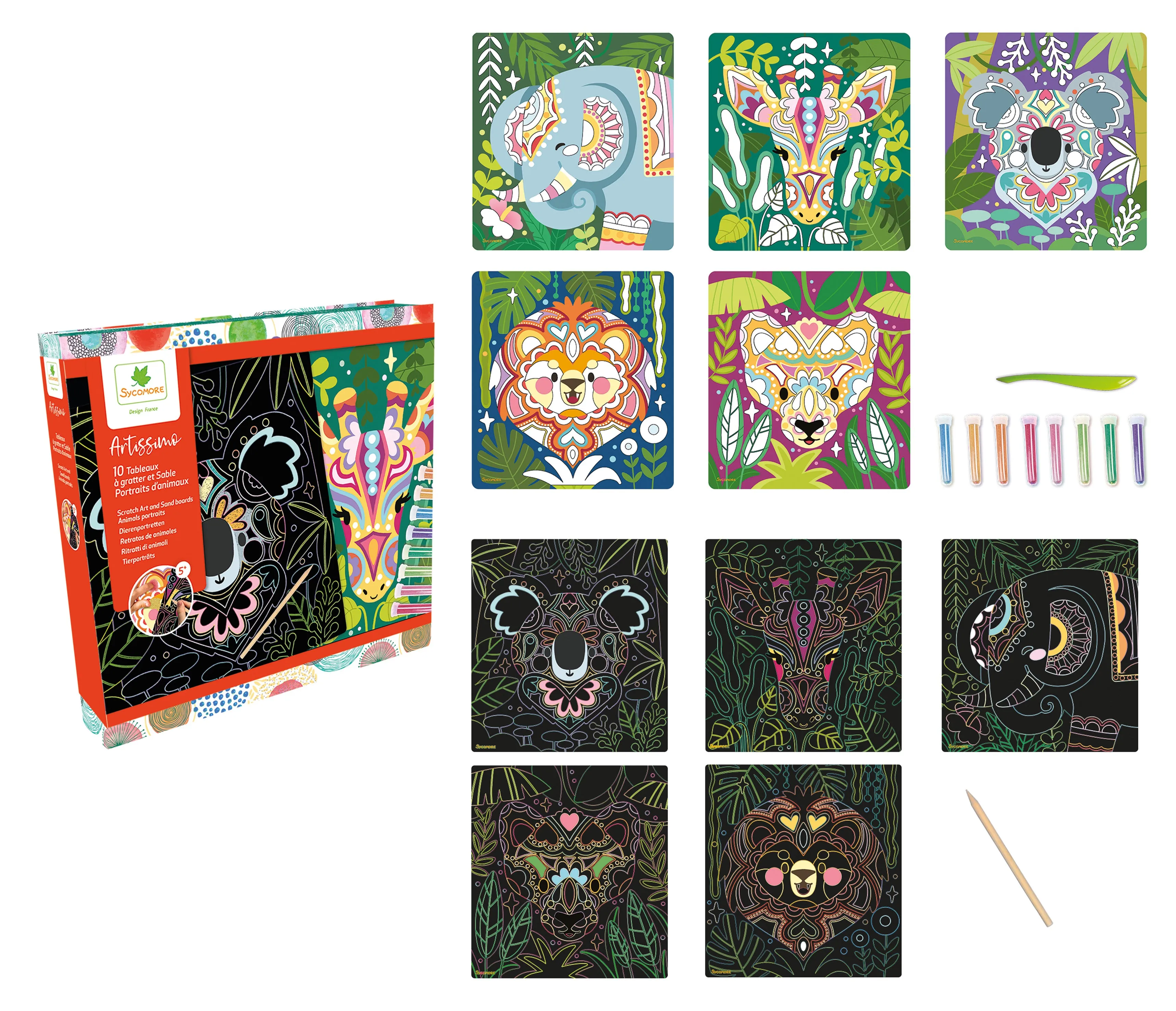Sycomore XL Multi Activities - Scratch Art and Sand – Animal Portraits