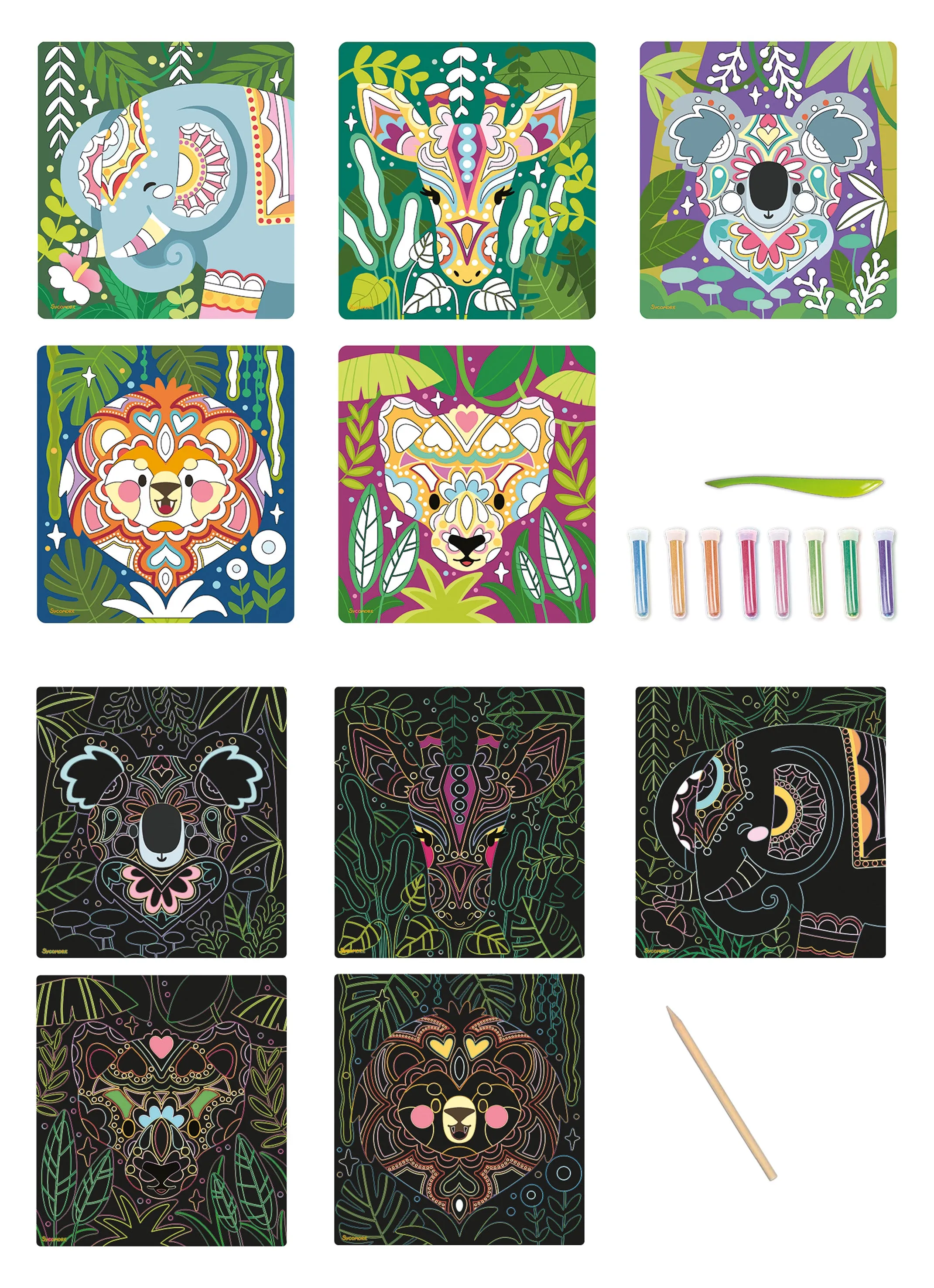 Sycomore XL Multi Activities - Scratch Art and Sand – Animal Portraits